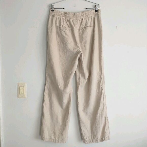 C EST 1946 Pull On Pants Womens 14/16W Natural Linen Blend Wide Leg Lagenlook - Picture 4 of 7